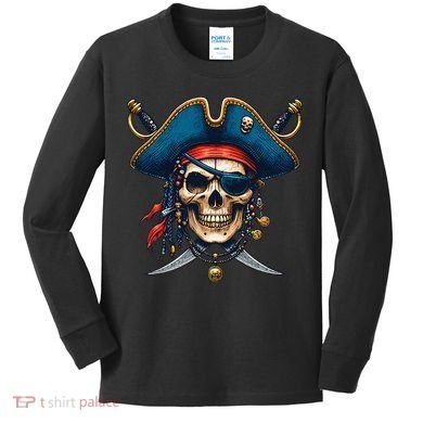 Pirate Skull Halloween Kids Long Sleeve Shirt