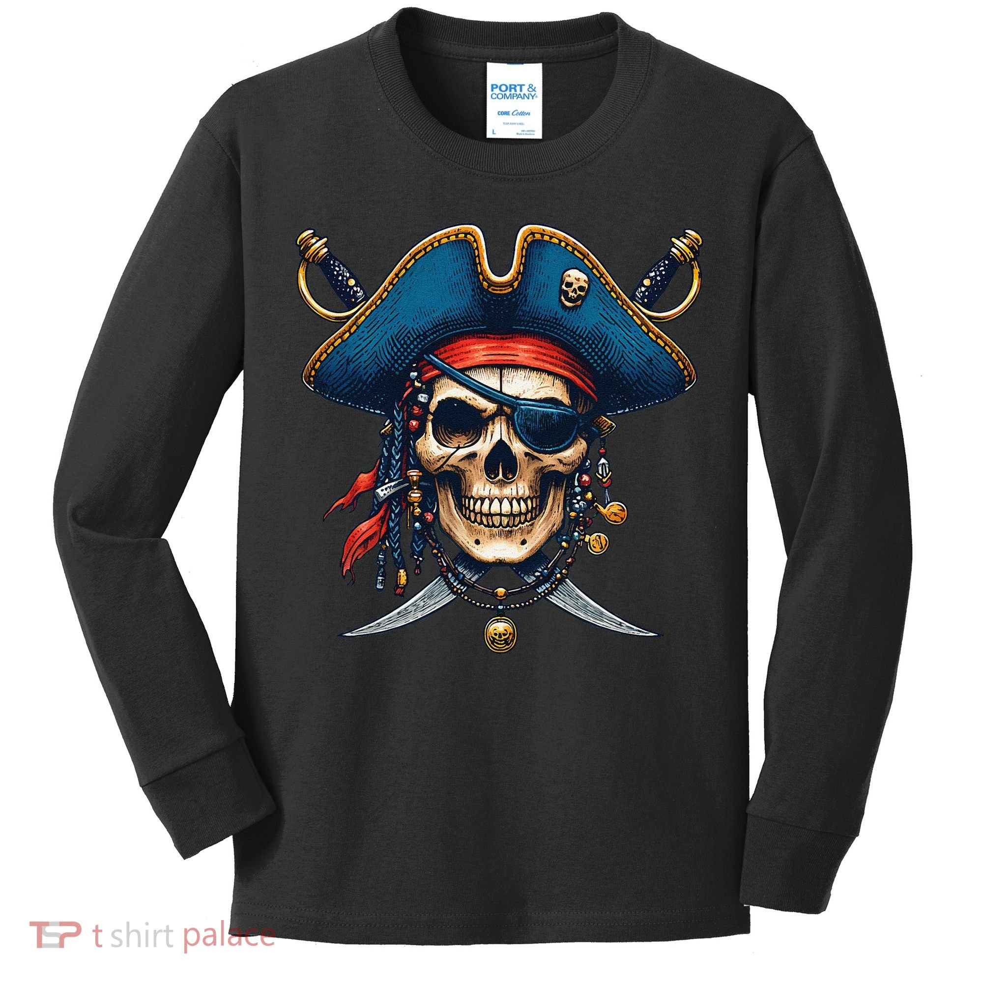 Pirate Skull Halloween Kids Long Sleeve Shirt