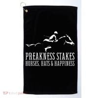 Preakness Stakes Horses Hats & Happiness Horse Racing Derby Golf Towel thumb 0