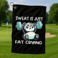 Panda Sweat Is Just Fat Crying Gym Gift Golf Towel thumb 1