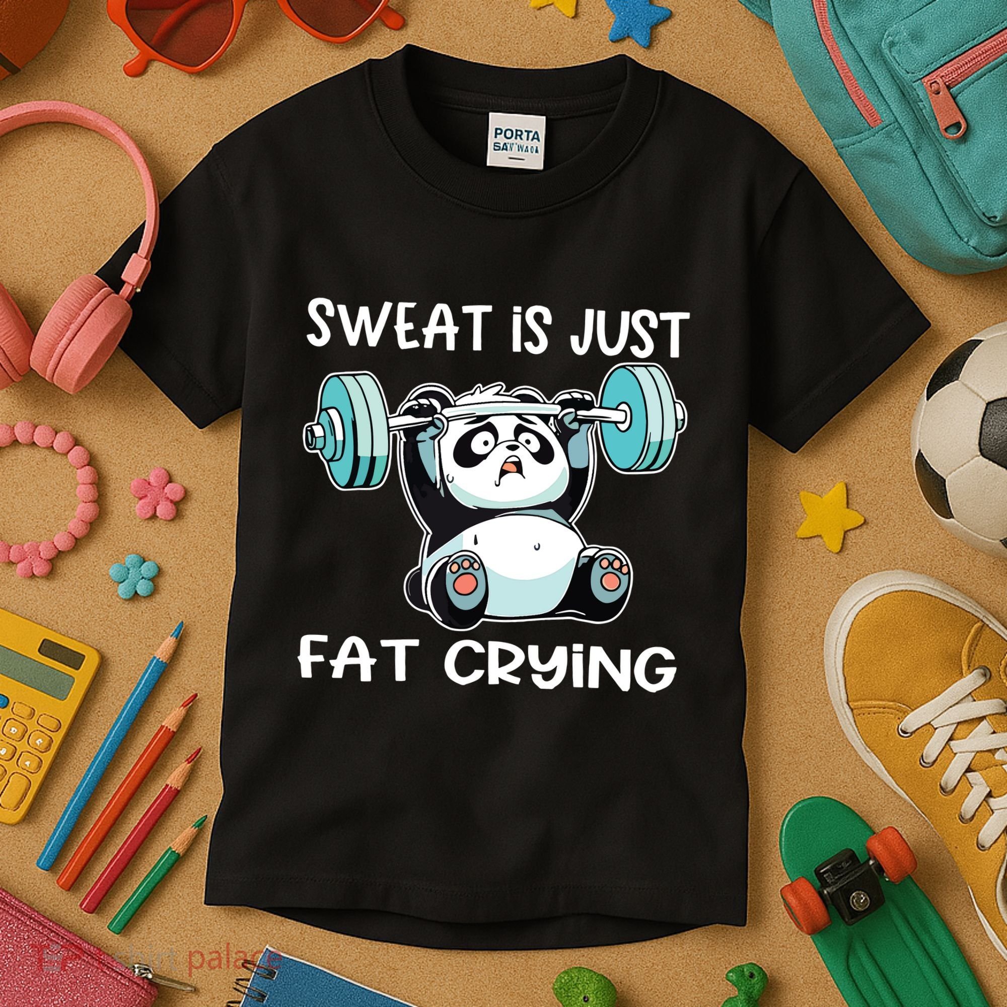 Panda Sweat Is Just Fat Crying Gym Kids T-Shirt