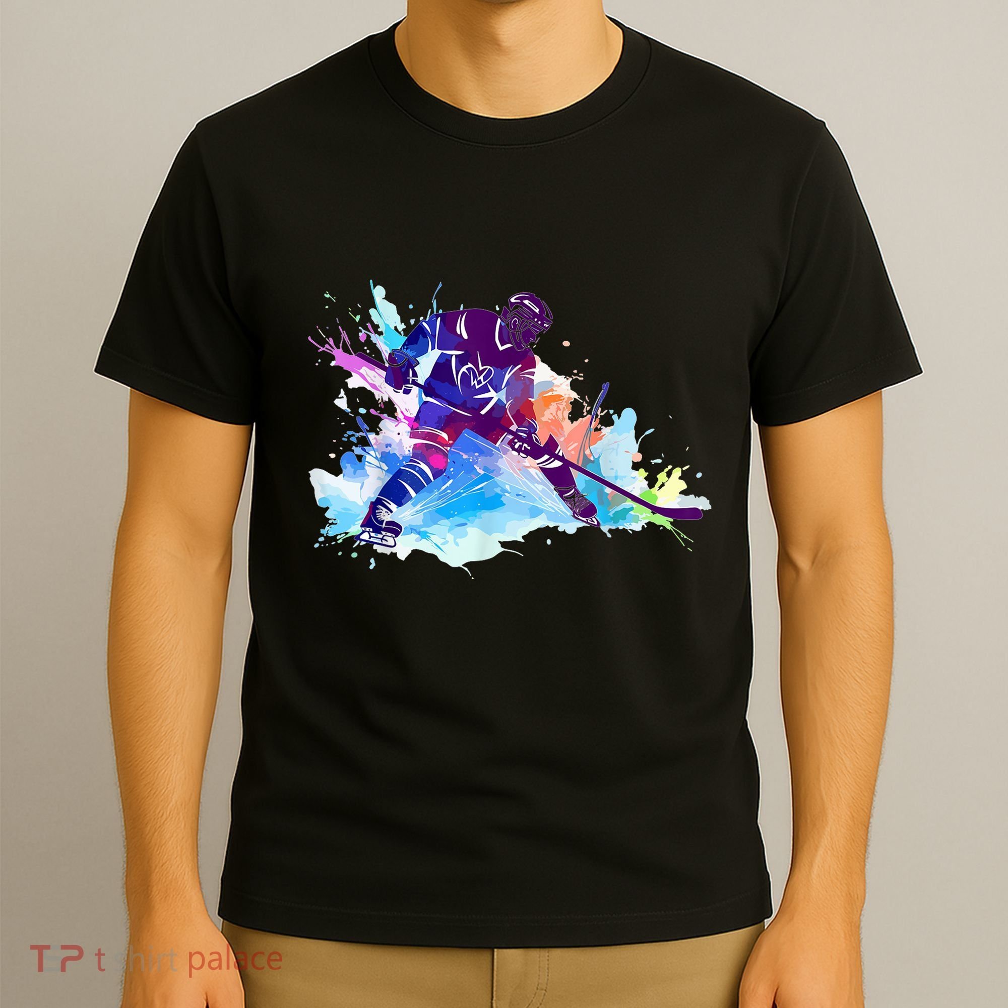 Paint Splash Ice Hockey Player Gifts T-Shirt