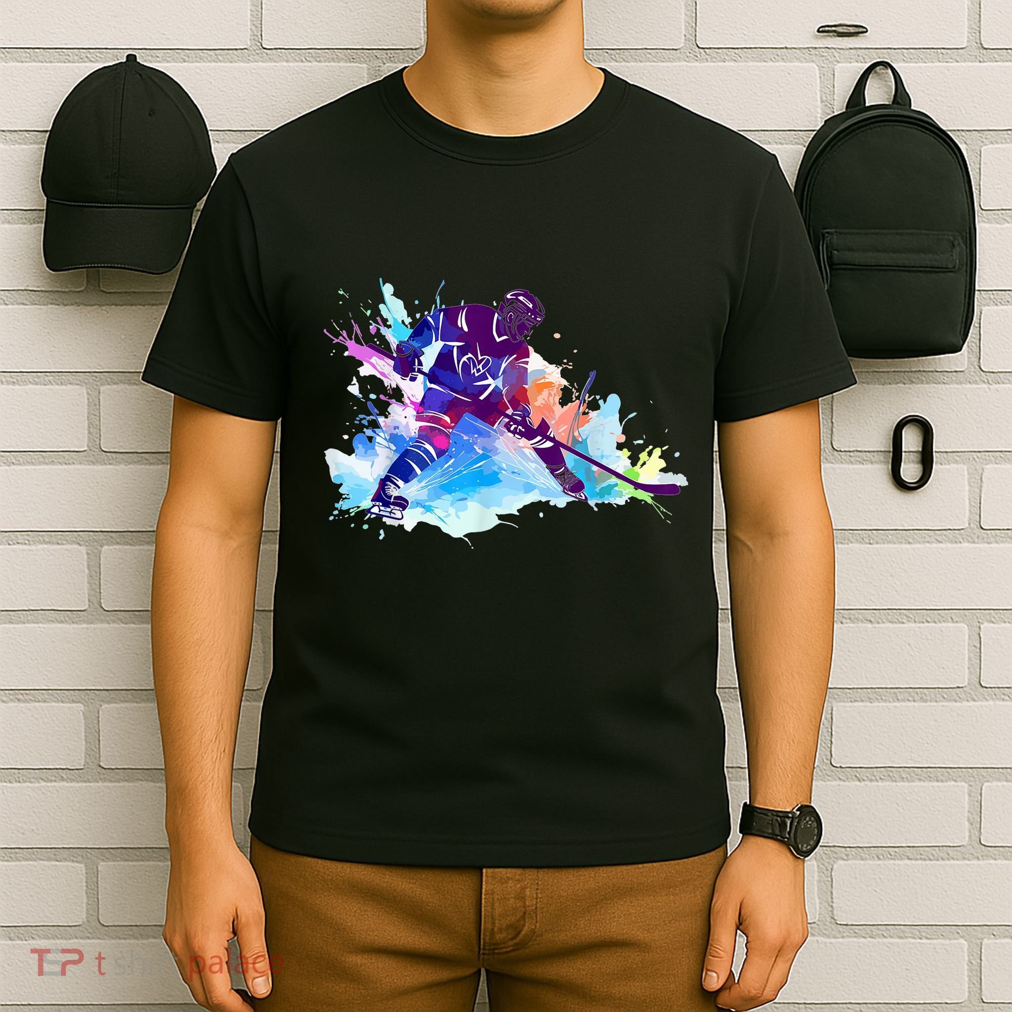 Paint Splash Ice Hockey Player Gifts T-Shirt