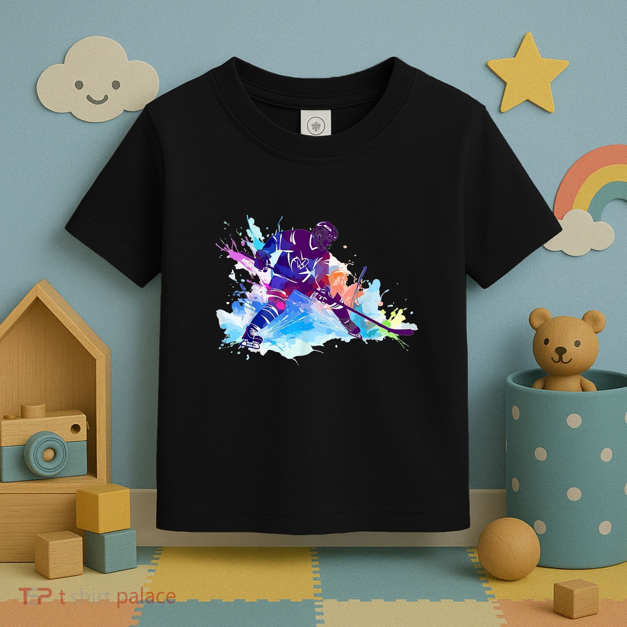 Paint Splash Ice Hockey Player Gifts Toddler T-Shirt