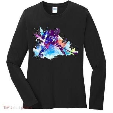 Paint Splash Ice Hockey Player Gifts Women's Long Sleeve Shirt