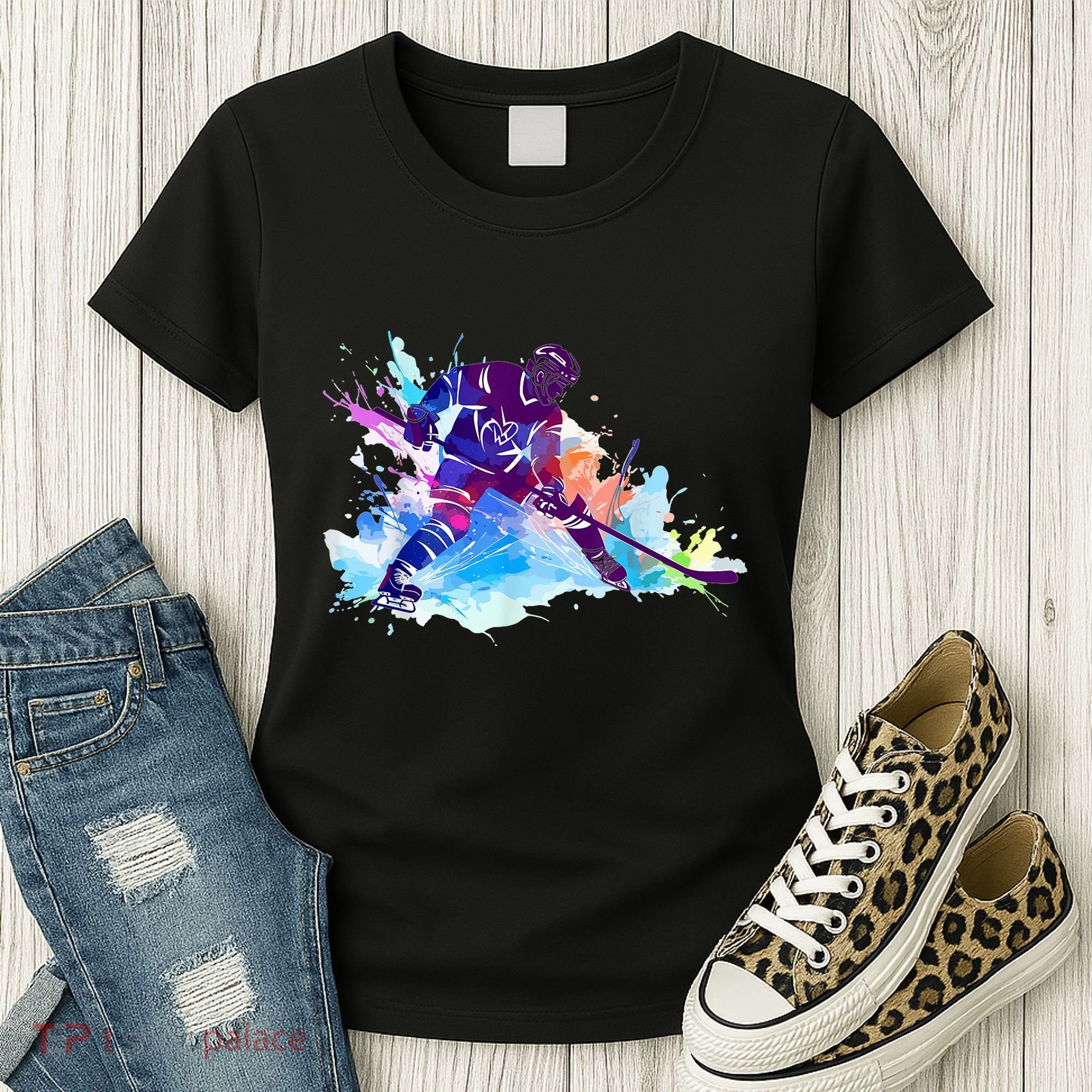 Paint Splash Ice Hockey Player Gifts Women's T-Shirt