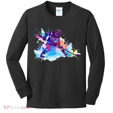 Paint Splash Ice Hockey Player Gifts Kids Long Sleeve Shirt