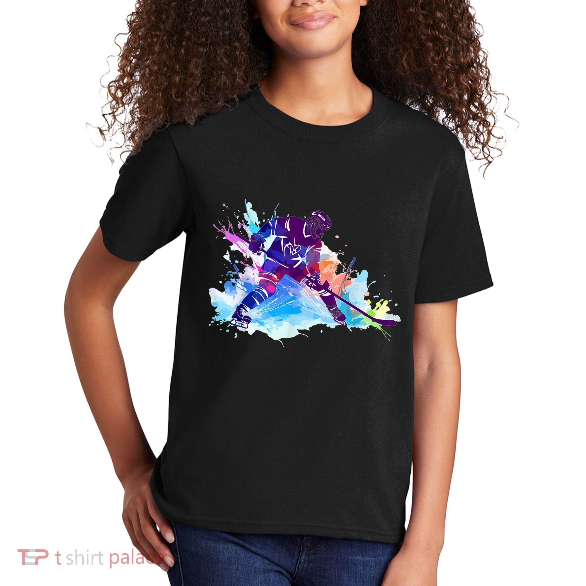 Paint Splash Ice Hockey Player Gifts Kids T-Shirt