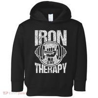 Powerlifting Strongman Iron Is My Therapy Toddler Hoodie thumb 0