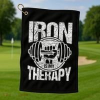 Powerlifting Strongman Iron Is My Therapy Golf Towel thumb 1