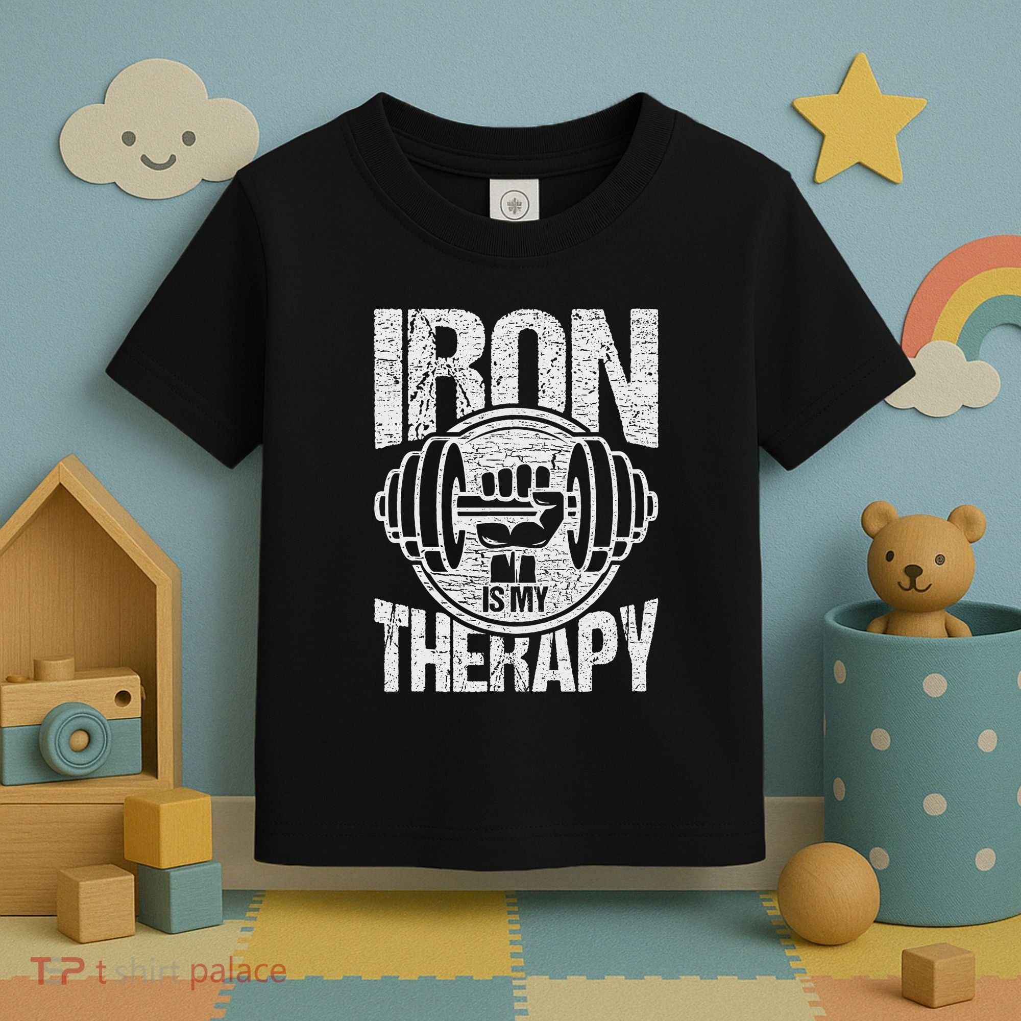 Powerlifting Strongman Iron Is My Therapy Toddler T-Shirt