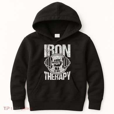 Powerlifting Strongman Iron Is My Therapy Kids Hoodie