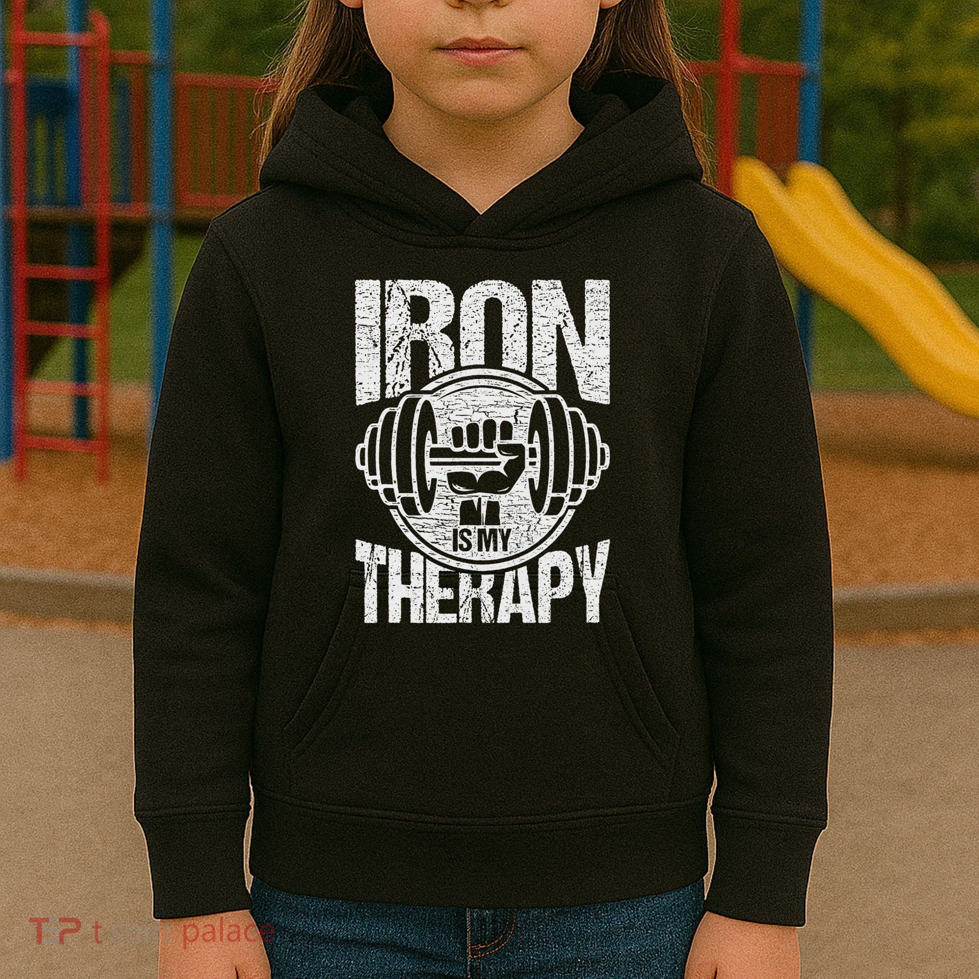 Powerlifting Strongman Iron Is My Therapy Kids Hoodie