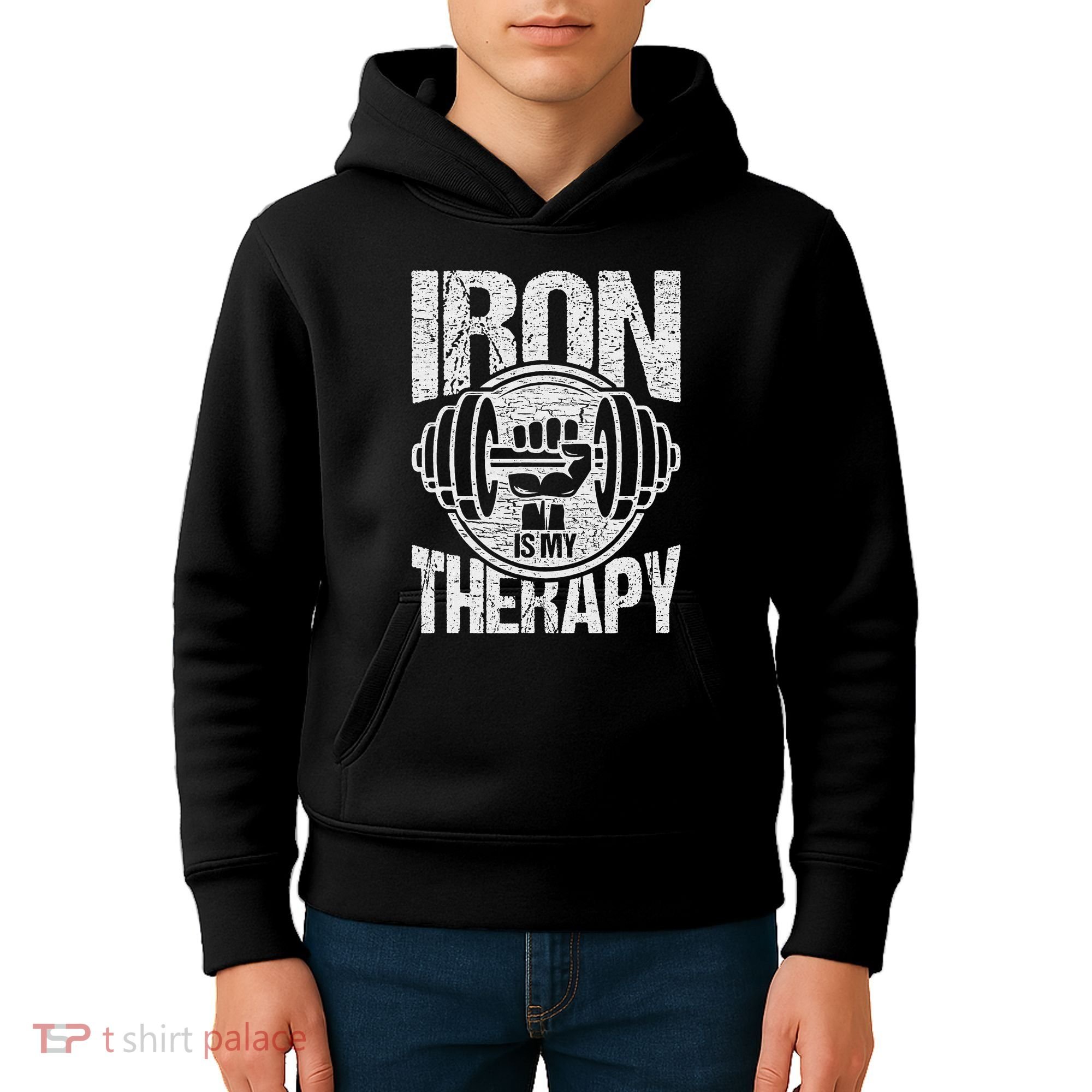 Powerlifting Strongman Iron Is My Therapy Kids Hoodie