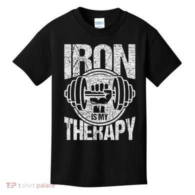 Powerlifting Strongman Iron Is My Therapy Kids T-Shirt