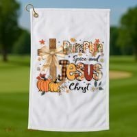 Pumpkin Spice Jesus Christ Fall Thanksgiving Golf Towel thumb 1