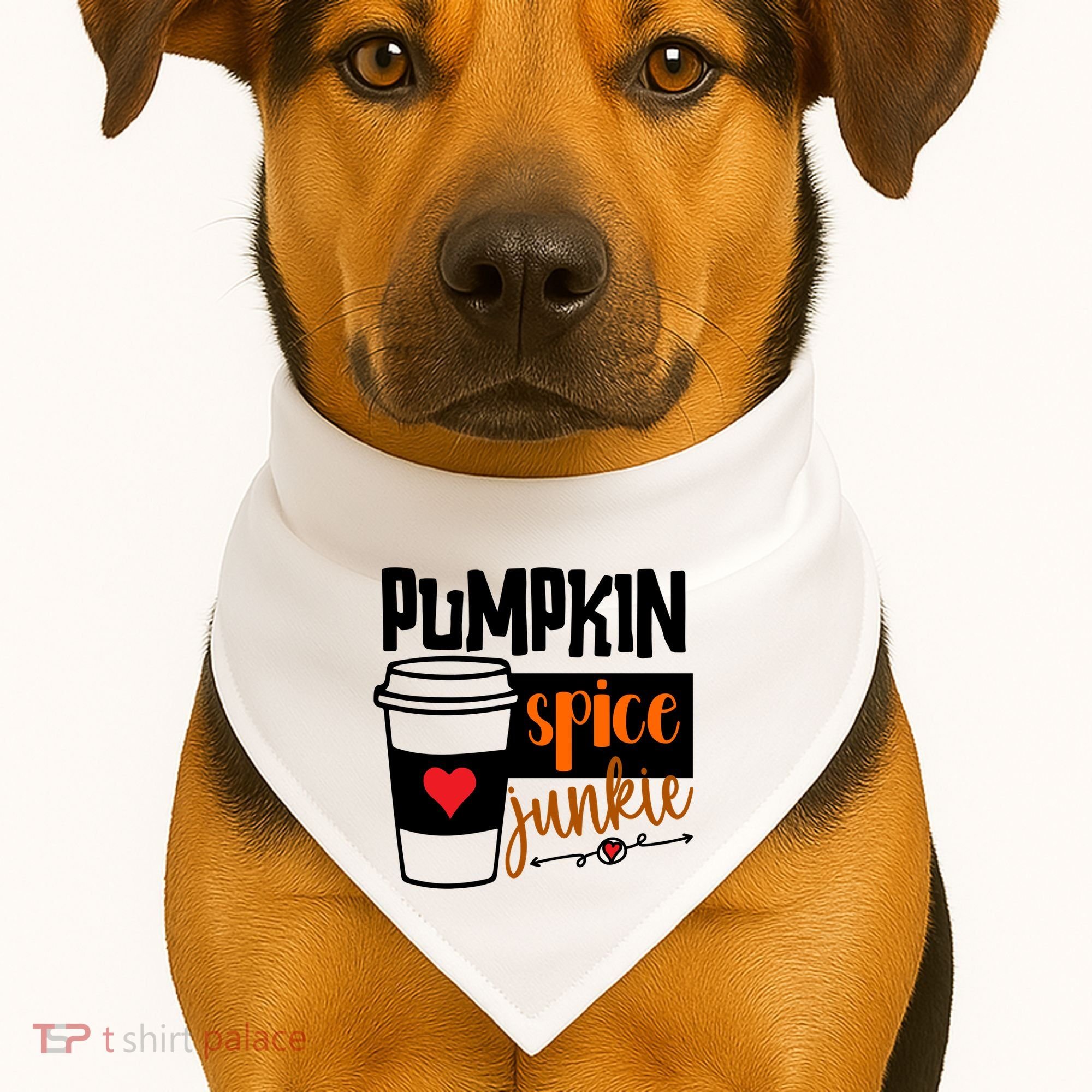 Pumpkin Spice Junkie Coffee Lover Heart USA-Made Doggie Bandana