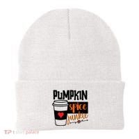 Pumpkin Spice Junkie Coffee Lover Heart Beanie thumb 0