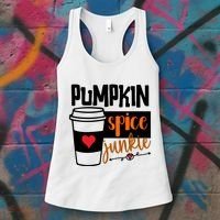 Pumpkin Spice Junkie Coffee Lover Heart Women's Tank Top thumb 3