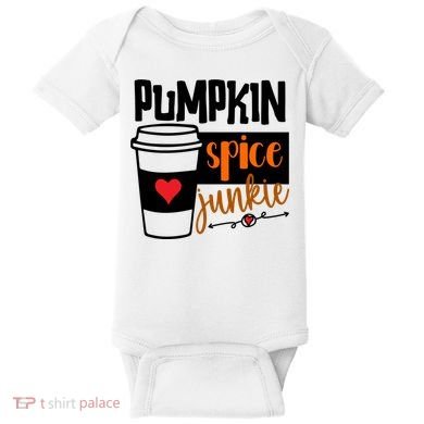 Pumpkin Spice Junkie Coffee Lover Heart Baby Bodysuit