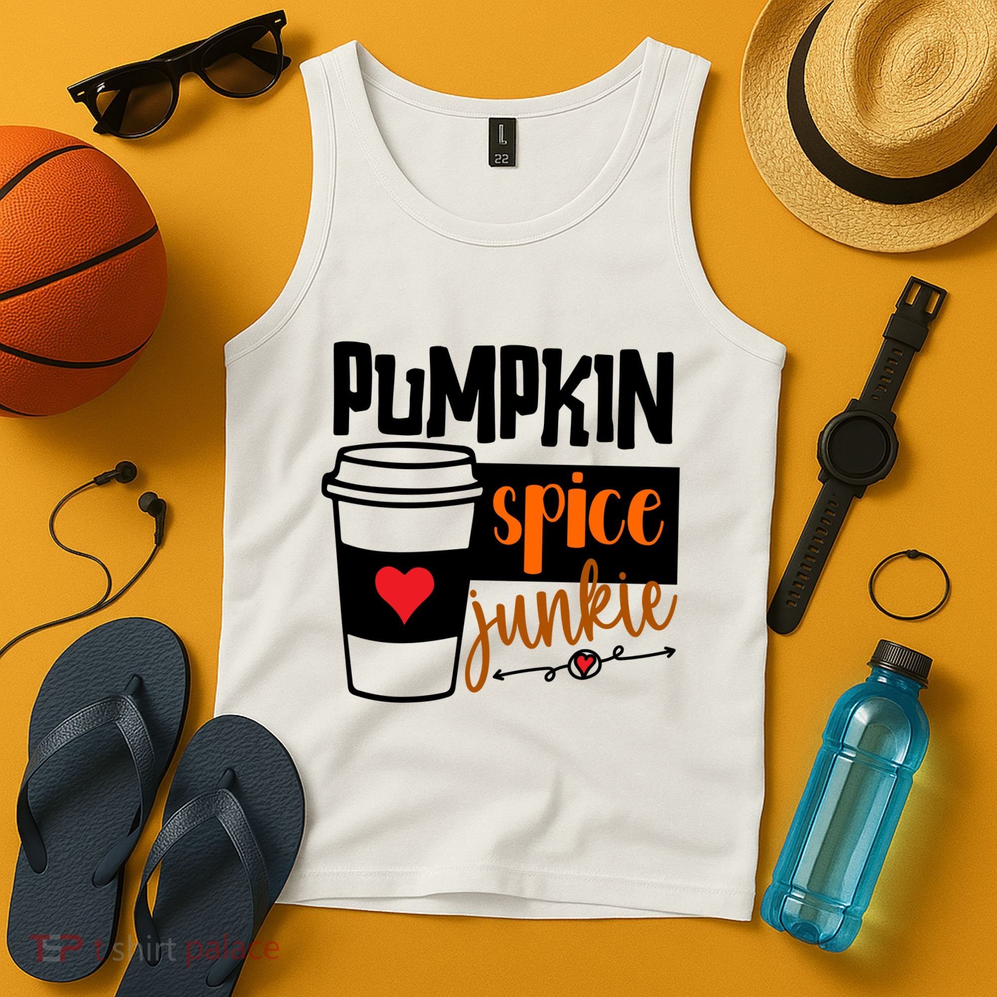 Pumpkin Spice Junkie Coffee Lover Heart Tank Top