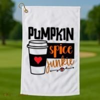 Pumpkin Spice Junkie Coffee Lover Heart Golf Towel thumb 1