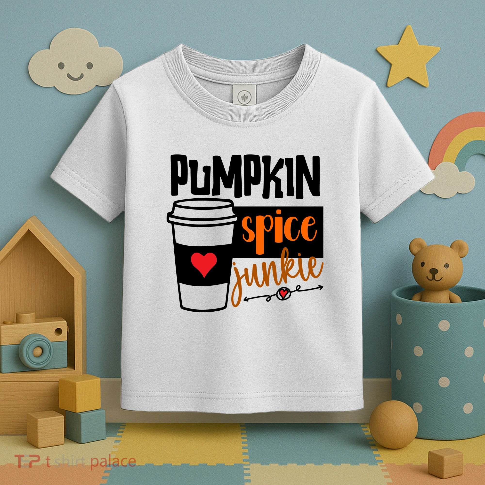 Pumpkin Spice Junkie Coffee Lover Heart Toddler T-Shirt