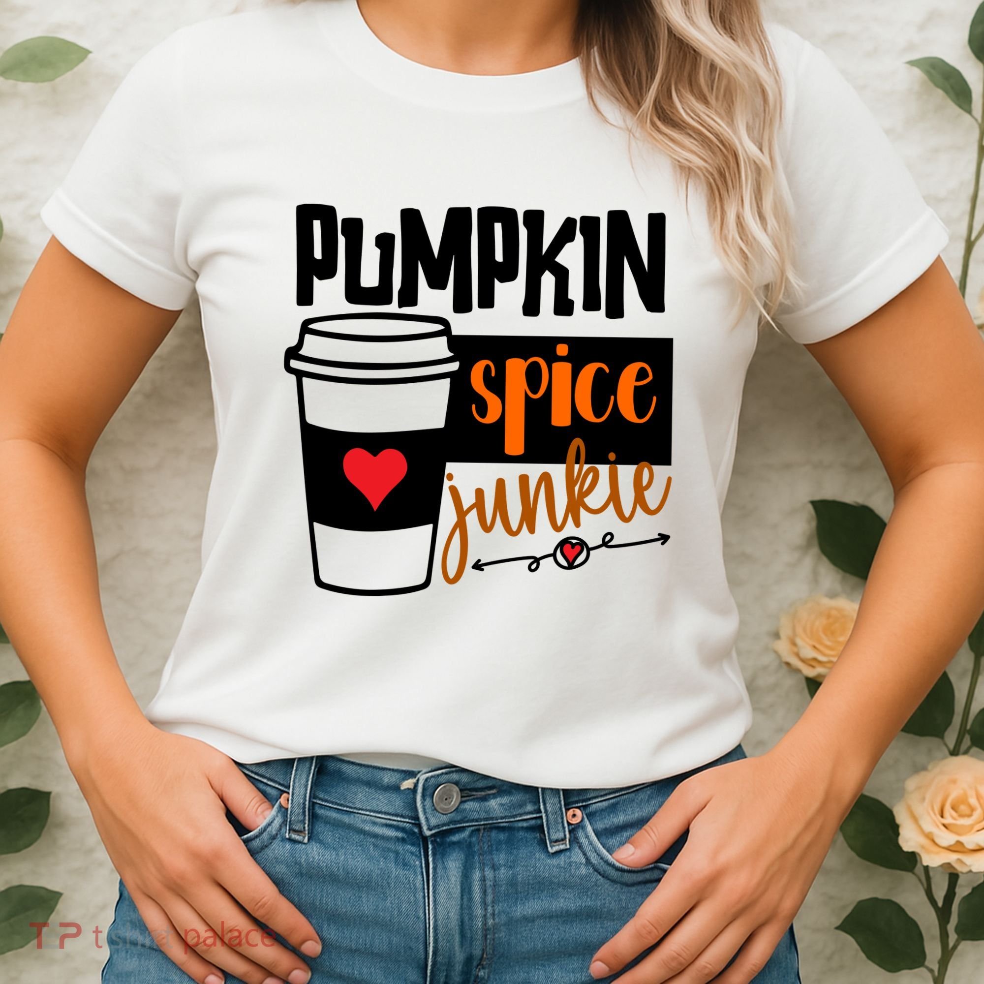Pumpkin Spice Junkie Coffee Lover Heart Women's T-Shirt