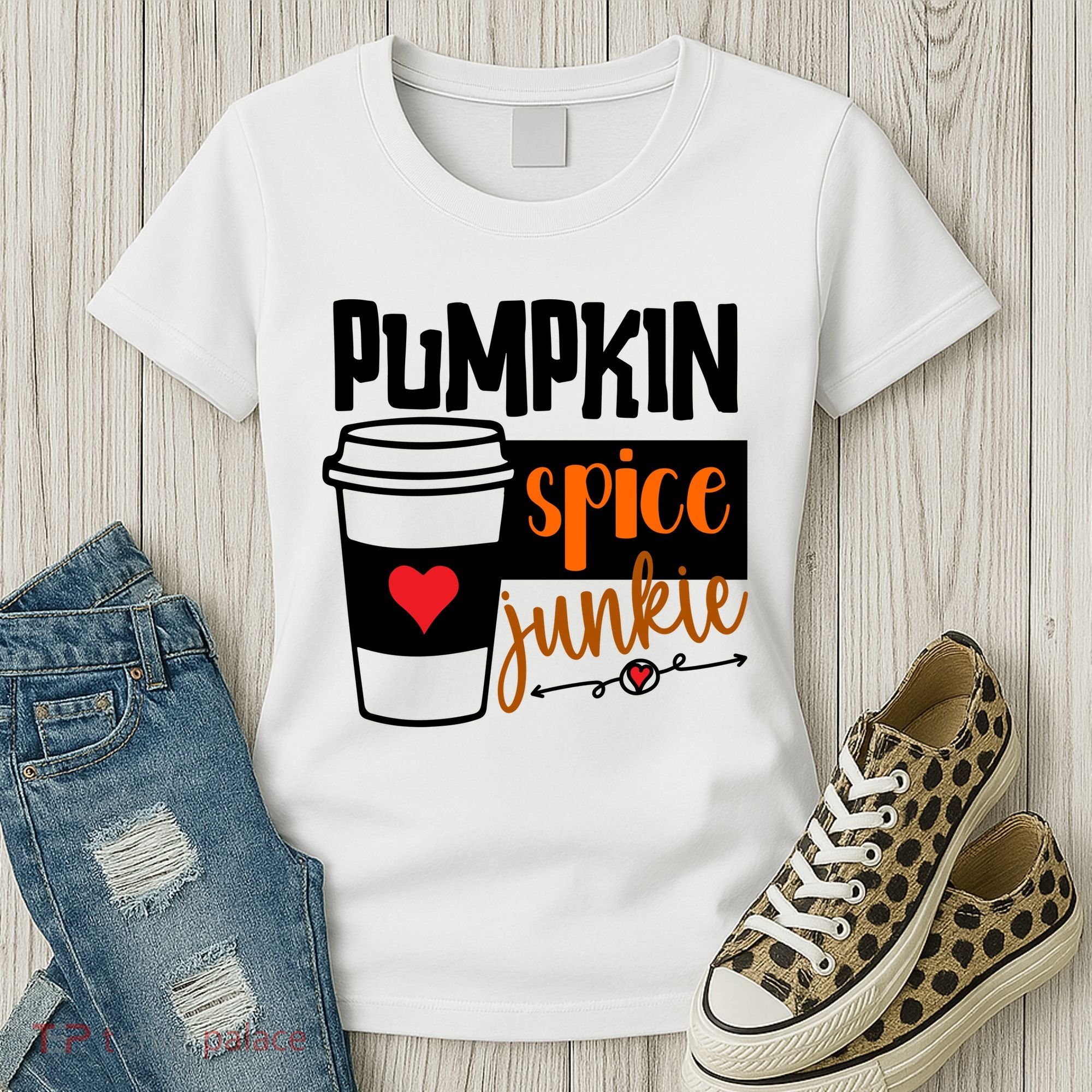 Pumpkin Spice Junkie Coffee Lover Heart Women's T-Shirt