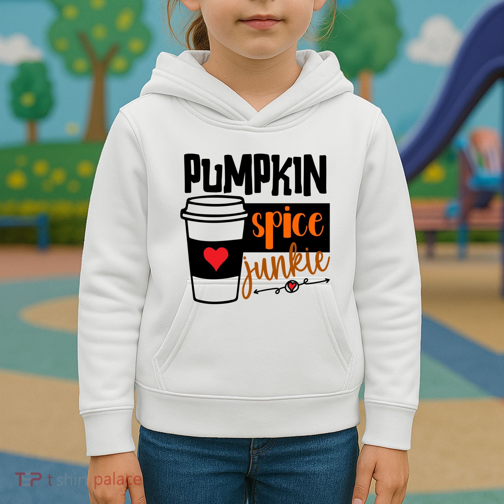 Pumpkin Spice Junkie Coffee Lover Heart Kids Hoodie