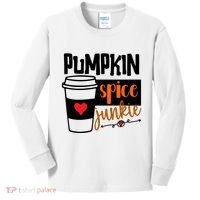 Pumpkin Spice Junkie Coffee Lover Heart Kids Long Sleeve Shirt thumb 0