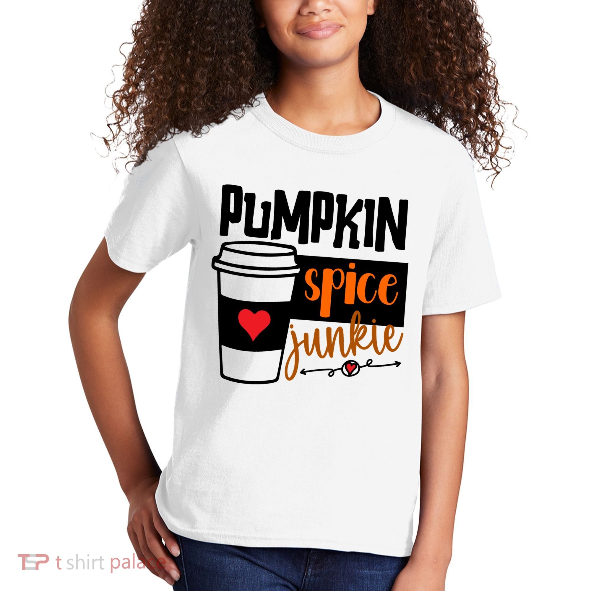 Pumpkin Spice Junkie Coffee Lover Heart Kids T-Shirt