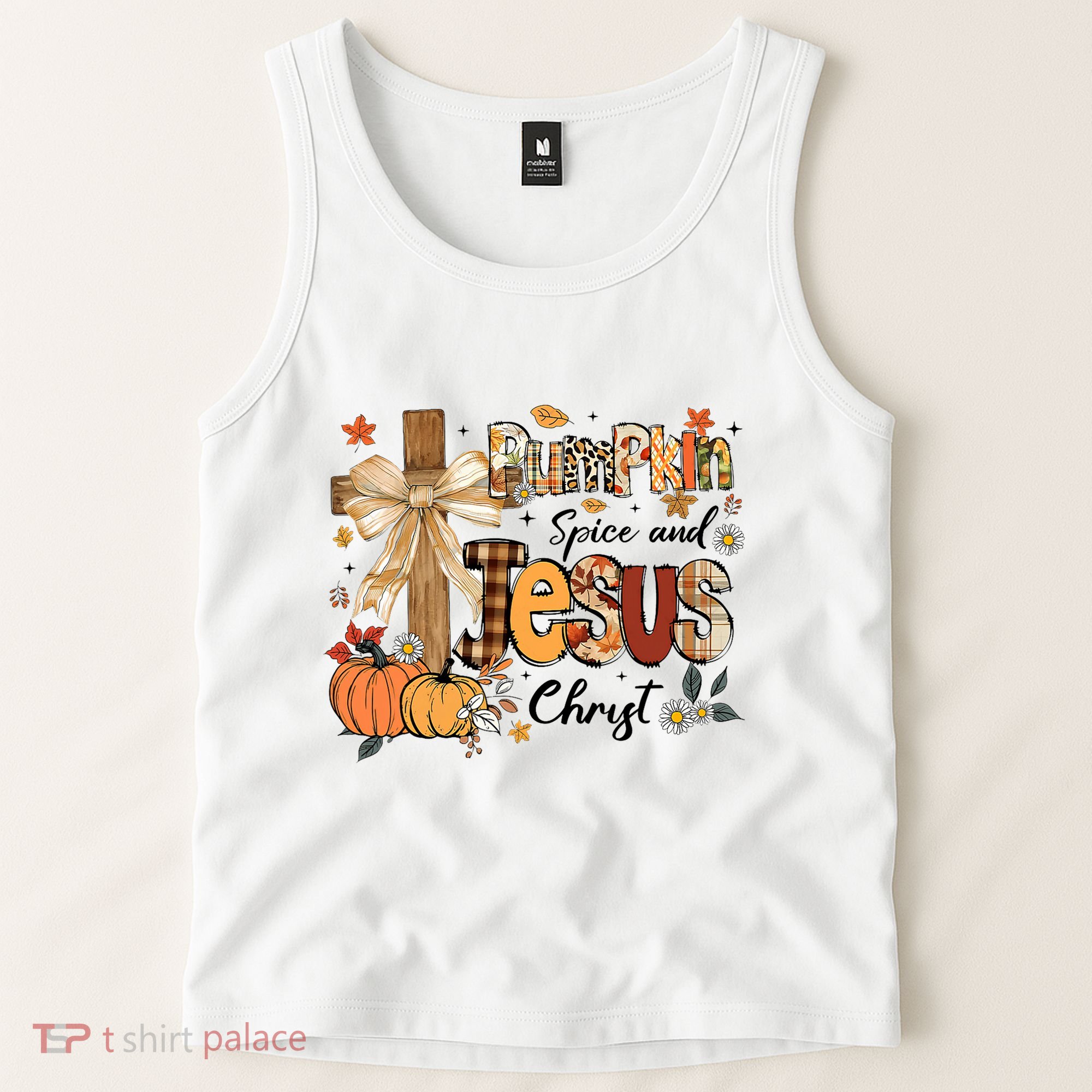 Pumpkin Spice Jesus Christ Funny Fall Thanksgiving Christian Tank Top