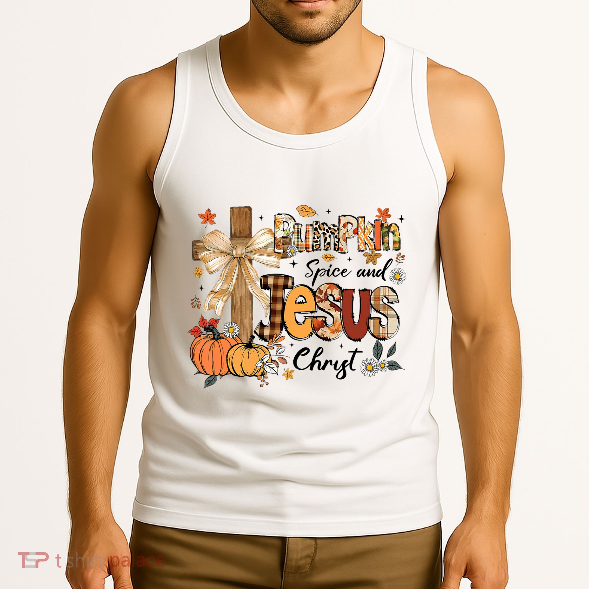 Pumpkin Spice Jesus Christ Funny Fall Thanksgiving Christian Tank Top
