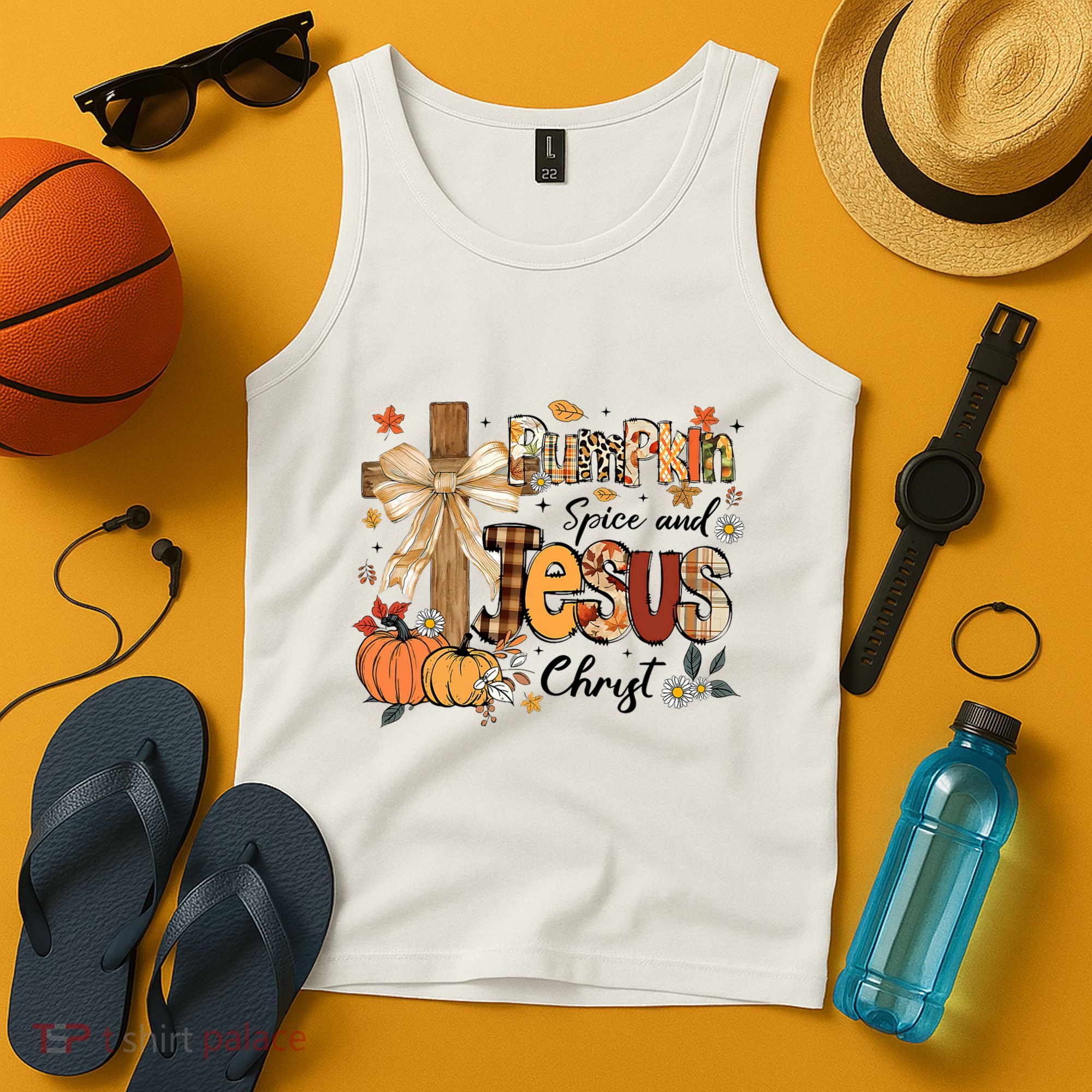 Pumpkin Spice Jesus Christ Funny Fall Thanksgiving Christian Tank Top