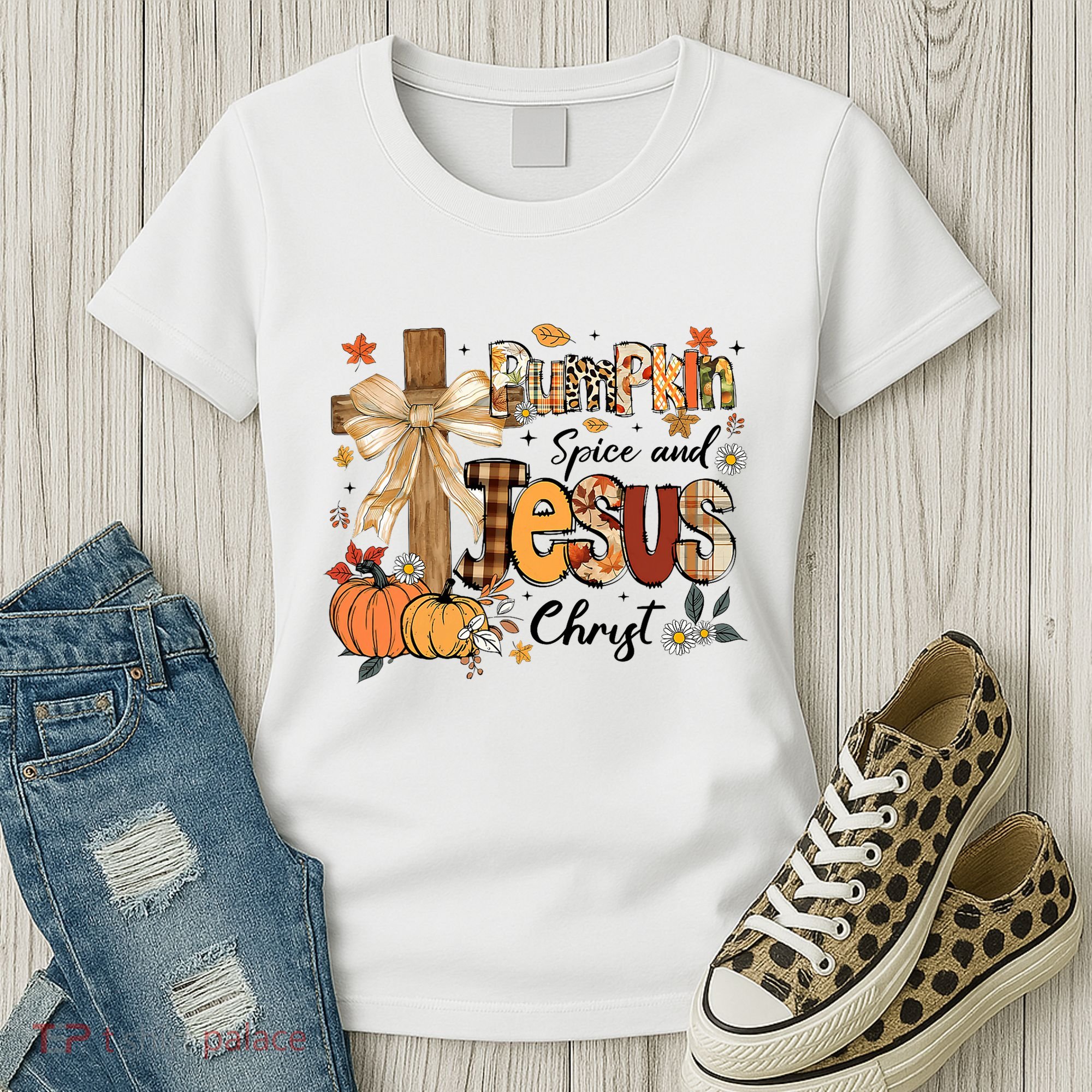 Pumpkin Spice Jesus Christ Funny Fall Thanksgiving Christian Women's T-Shirt