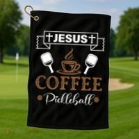 Pickleball Sports Jesus Coffee Pickleball Gift Golf Towel thumb 1