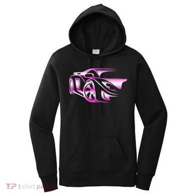 Pink Stylized JDM Drifting Car Design Women's Hoodie