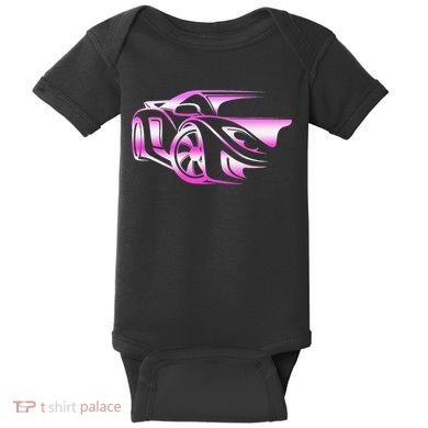 Pink Stylized JDM Drifting Car Design Baby Bodysuit