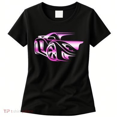 Pink Stylized JDM Drifting Car Design Women's T-Shirt