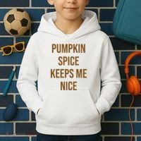 Pumpkin Spice Keeps Me Nice Funny Fall Kids Hoodie thumb 2