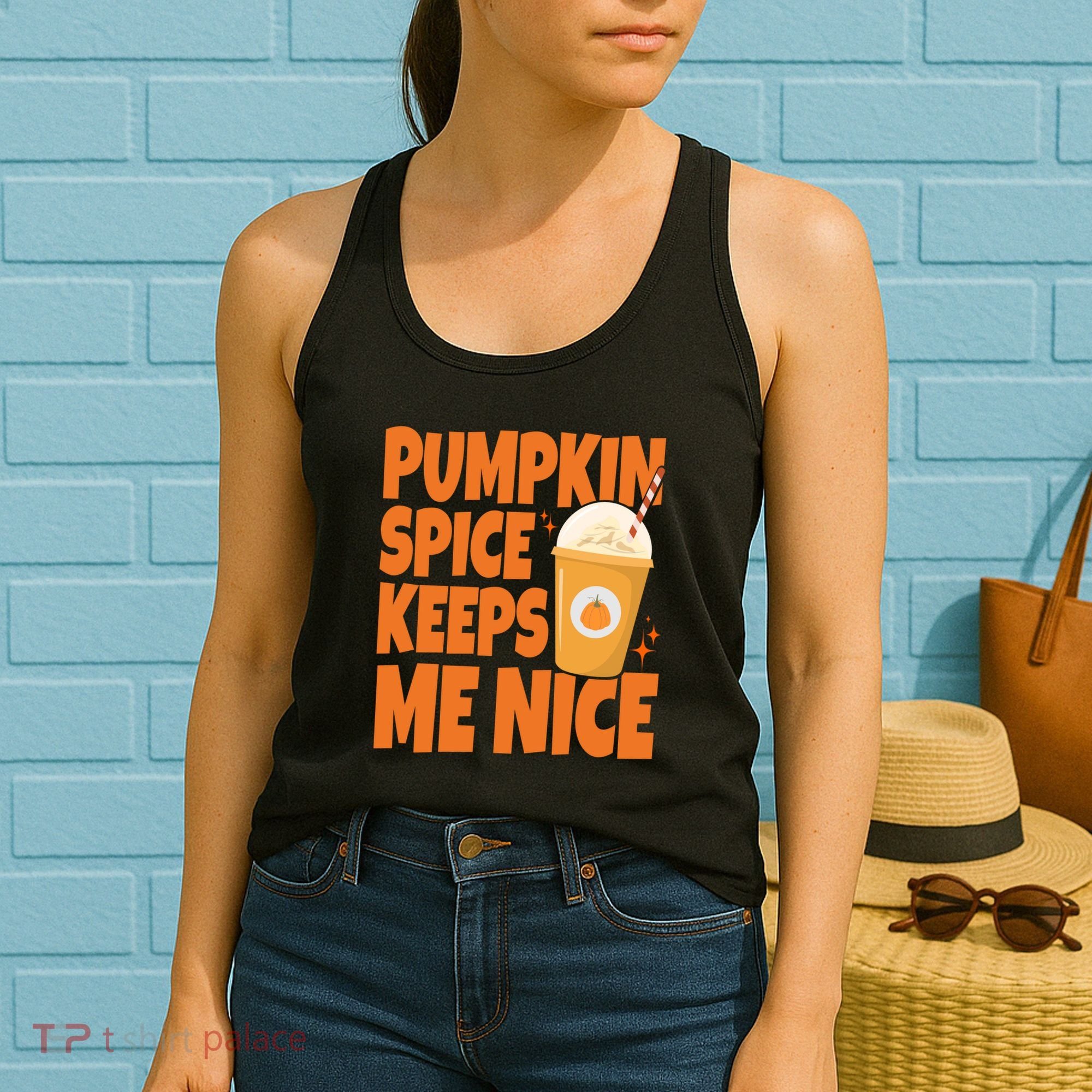 Pumpkin Spice Keeps Me Nice Coffee Lover Holiday Women's Tank Top