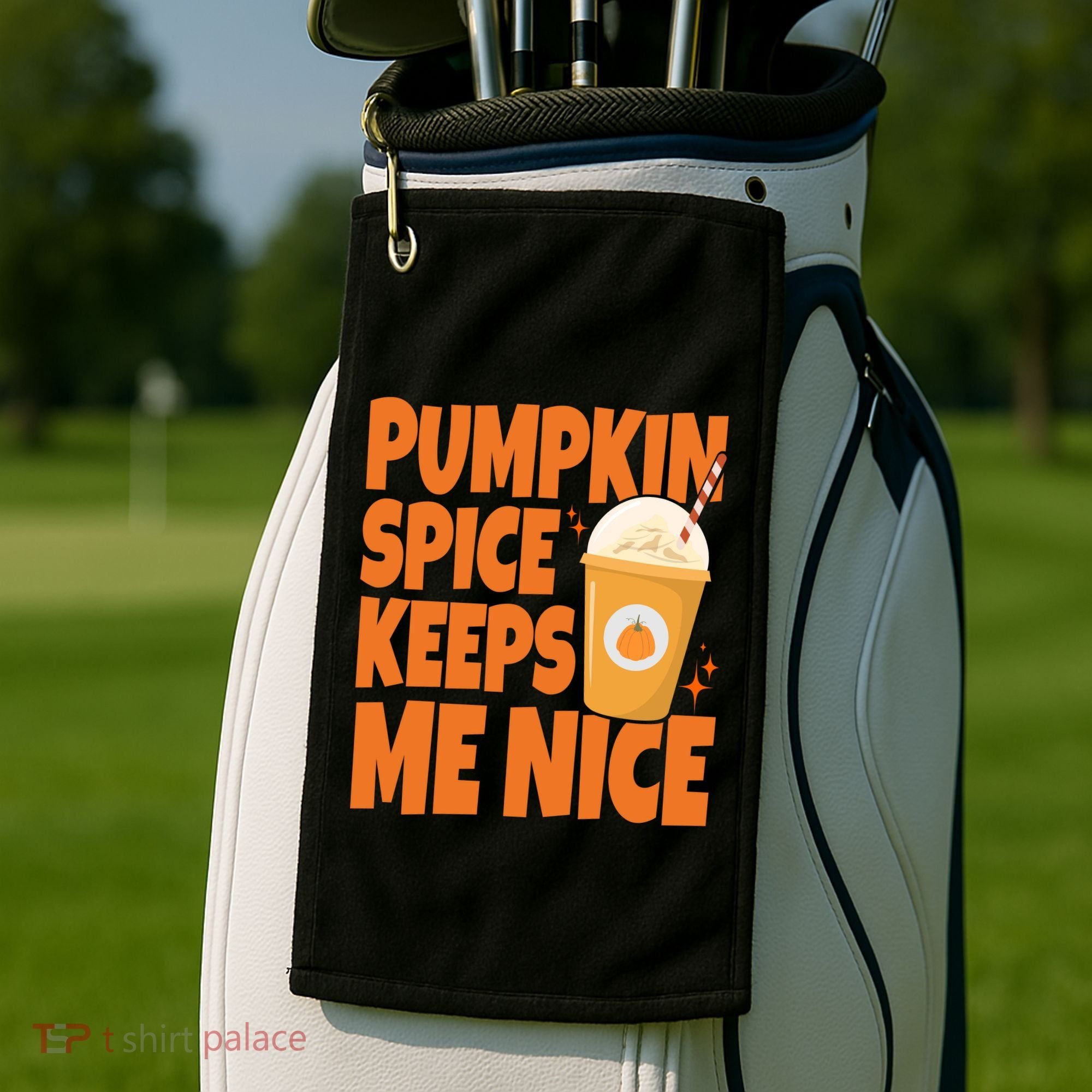 Pumpkin Spice Keeps Me Nice Coffee Lover Holiday Golf Towel