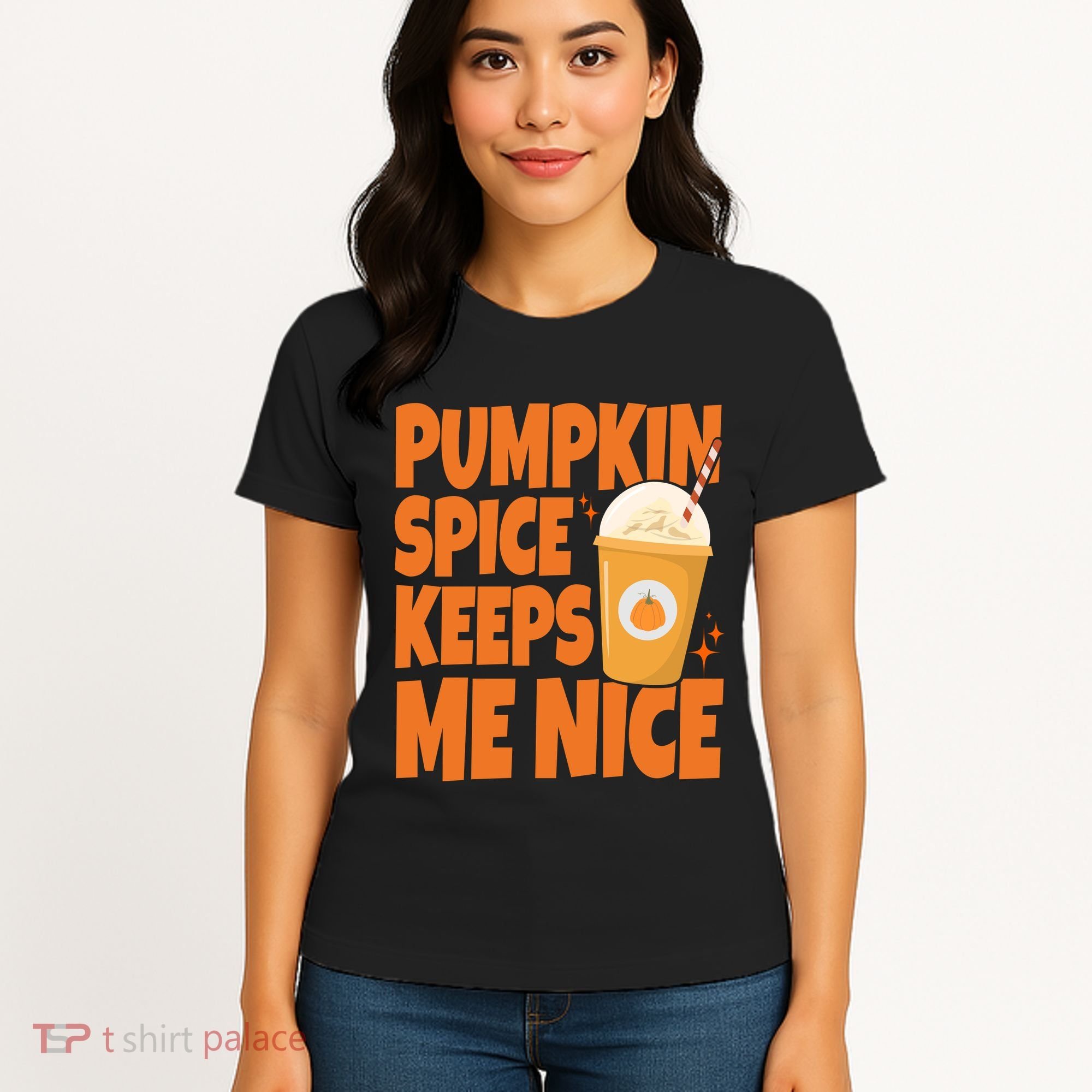 Pumpkin Spice Keeps Me Nice Coffee Lover Holiday Women's T-Shirt