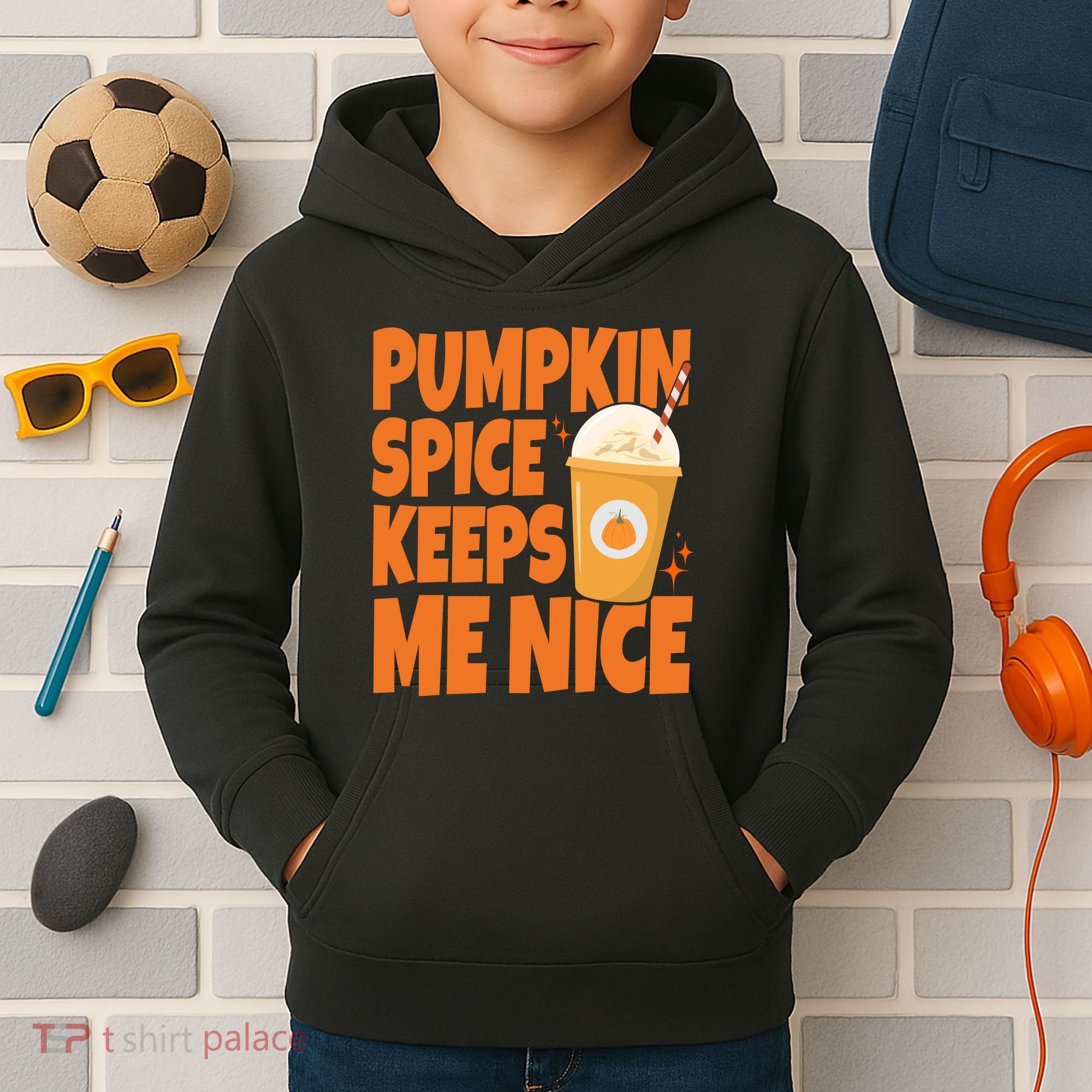Pumpkin Spice Keeps Me Nice Coffee Lover Holiday Kids Hoodie