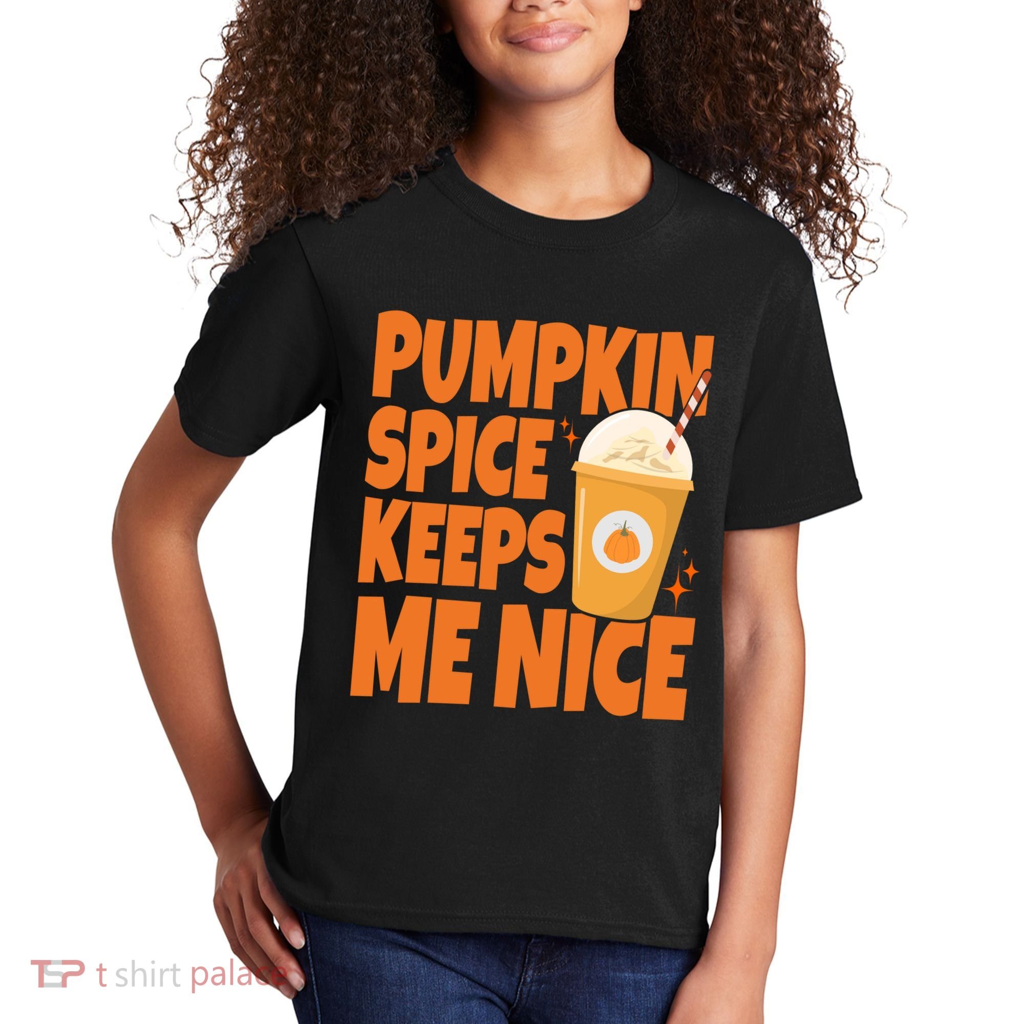 Pumpkin Spice Keeps Me Nice Coffee Lover Holiday Kids T-Shirt