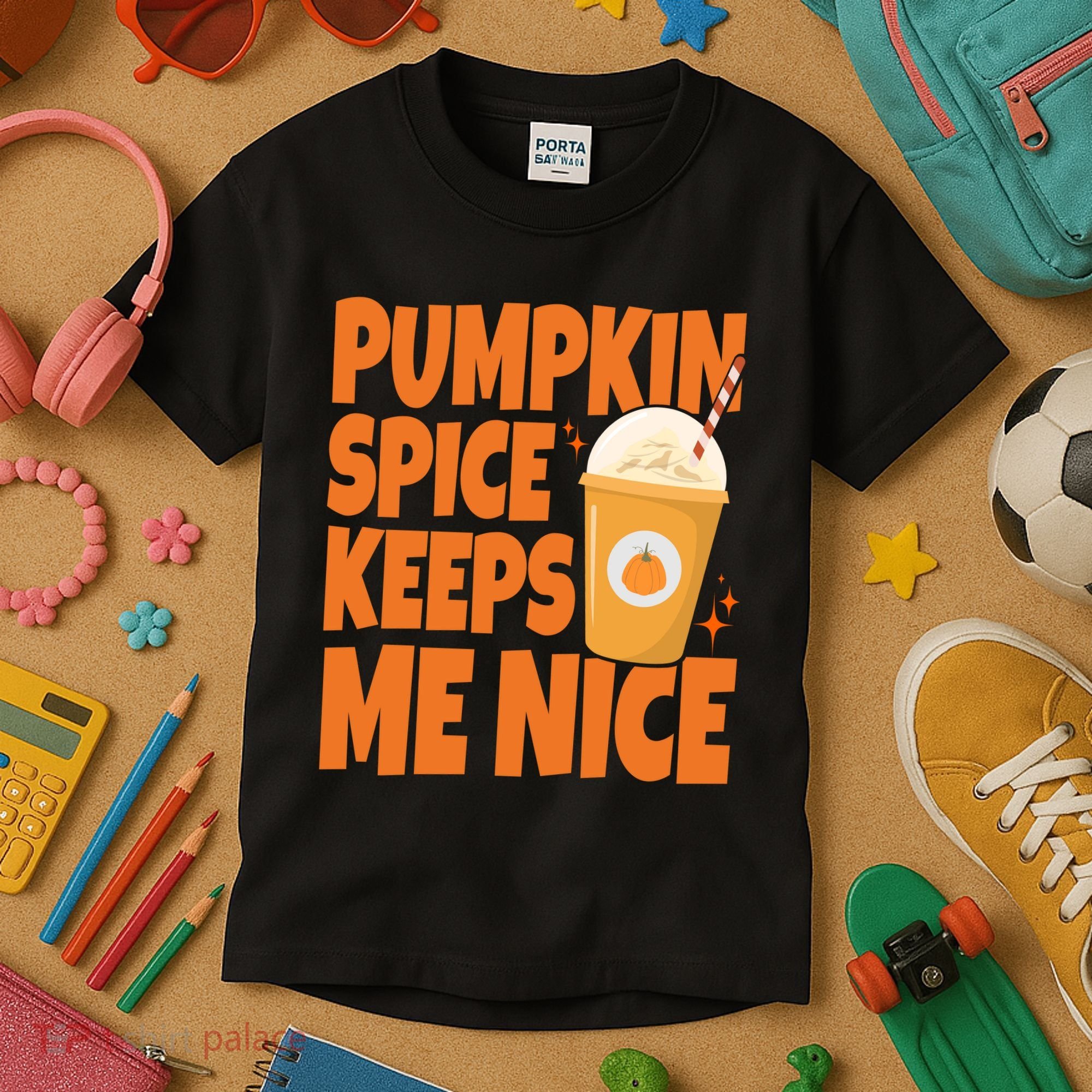 Pumpkin Spice Keeps Me Nice Coffee Lover Holiday Kids T-Shirt