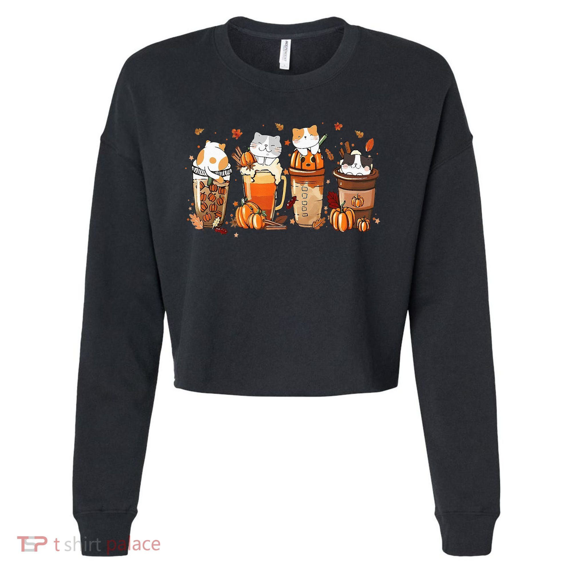 Pumpkin Spice Latte Costume For Cats Lover Cropped Pullover Crew