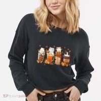 Pumpkin Spice Latte Costume For Cats Lover Cropped Pullover Crew thumb 2