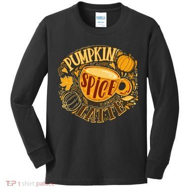Pumpkin Spice Latte Emblem Sign Kids Long Sleeve Shirt